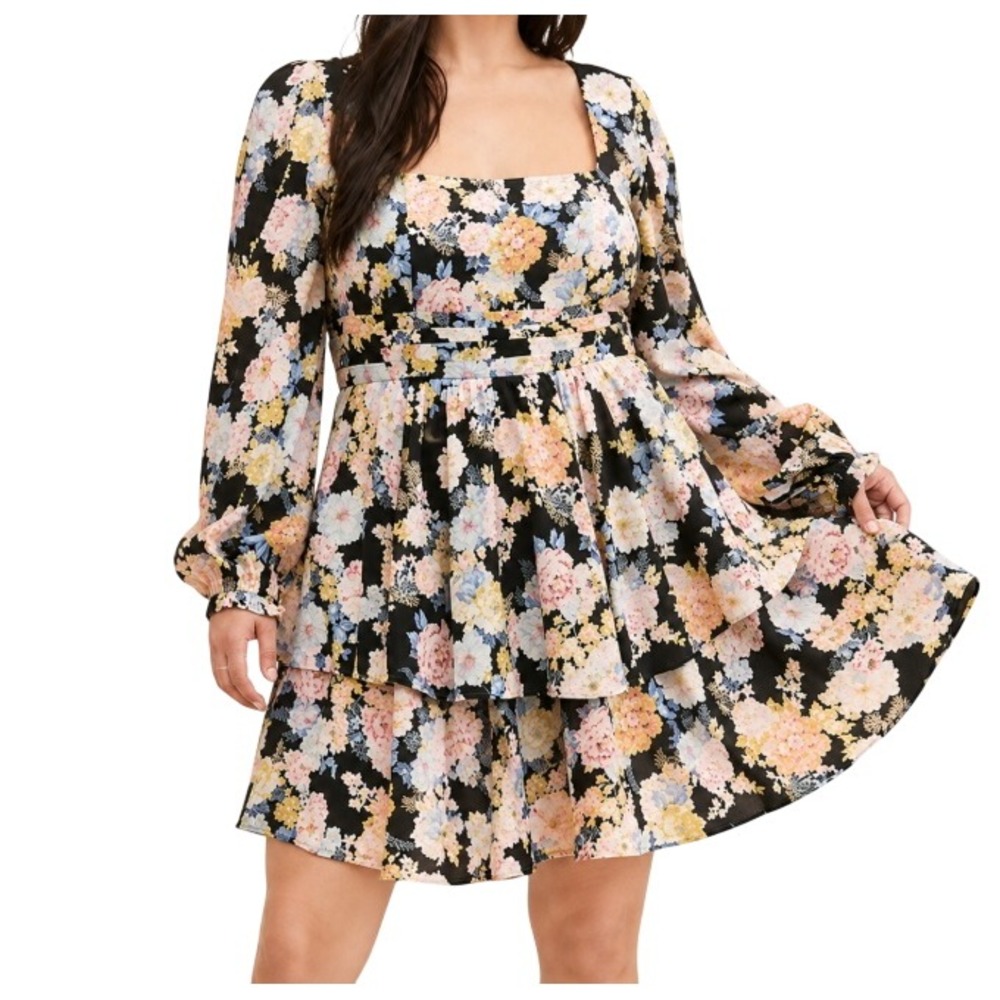 Anthropologie Yumi Kim Women M Clarissa Mini Dress in Secret Desire Black Floral